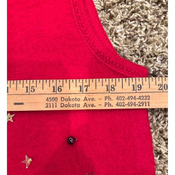 Vtg Lisa International 100% Wool Reindeer Sweater Vest Faux Fur Collar Medium - Picture 8 of 12